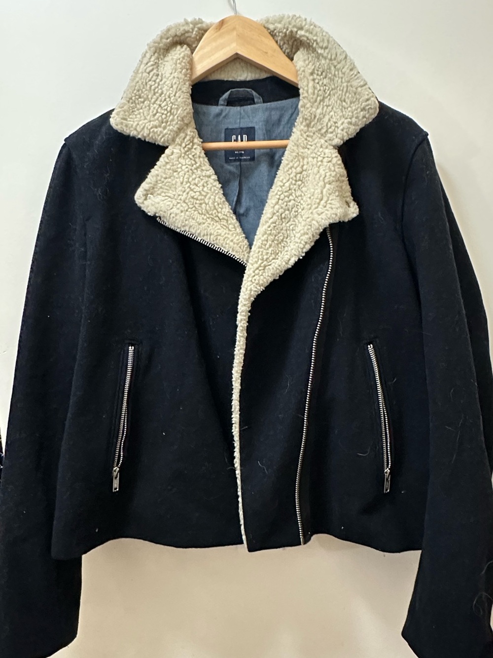 GAP Black Jacket with Cream Sherpa Collar